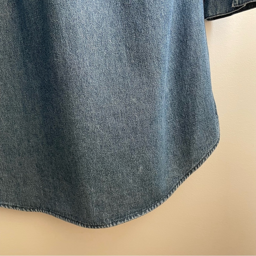 Boho Embroidered Denim Dress 100% Cotton Draw String Waist Long Sleeves size 4 - Picture 5 of 9